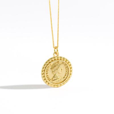 China Vintage CLASSIC Charm Jewelry Custom Queen Elizabeth S925 Sterling Silver Real 18k Plated Gold Coin Necklace for sale