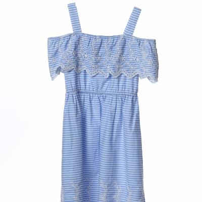 China and beautiful Anti-wrinkle 100% cotton yarn soft dye embroidered collar and lower elastic shoulder strap children's waist dress for sale