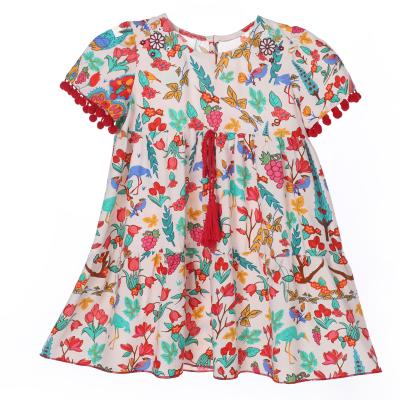 China Soft And Beautiful 100% Viscose O-Neck Short Sleeve Lace Embroidery Anti-wrinkle And Covering Children's Dress for sale