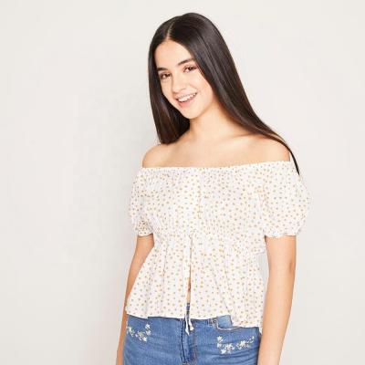 China Anti-pilling Women's Rayon Printed Off The Shoulder Top Blouse Fashion Style for sale