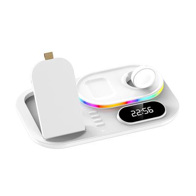 China Support Charge 2 Phone 15W 4 in 1 Alarm Clock Wireless Charger Station Pro Se 6 AirPods Max Watch 7 Qi Fast Charging iPhone 13 12 pro for sale