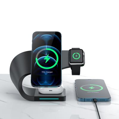 China Support Charge 2 Phone 4 in 1 15W Magnetic Wireless Charger Holder For iPhone 12 13 Pro Pro Qi Max Mini Fast Charging Dock For Watch 7 6 Airpods for sale