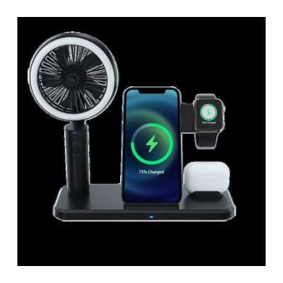 China Wireless Charging For i Watch 2/3/4/5/6/SE Multi Function Led Radio Light Fast Charging Charging Station With Fan For Desktop for sale