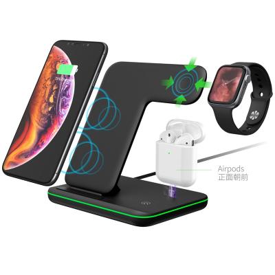 China Earphone Factory Design New Qi 3 in 1 Wireless Fast 15w Stand for Iphone and Watch Airpods Charger Docking for sale