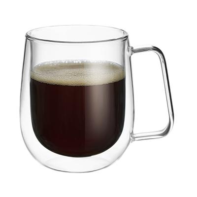 China Viable Hot Sale Borosilicate Double Walled Glass Coffee Mug With Lid And Glass Spoon for sale