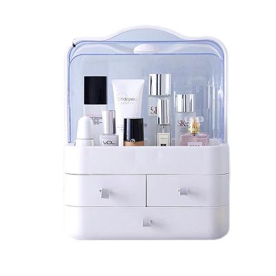 China White Huge Plastic Cosmetic Storage Acrylic Makeup With Drawers Handle Lid Waterproof Cosmetics Storage Box for sale