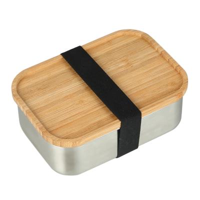 China Customized 800ml Stainless Steel Microwavable Lunch Box With Bamboo Food Storage Container for sale