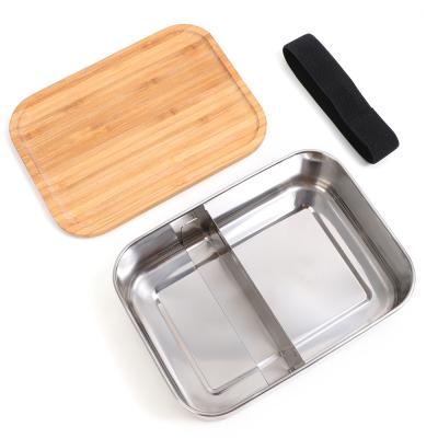 China Hot Sale Stainless Steel Lunch Box Food Storage Containers Microwavable Lunch Box With Bamboo for sale