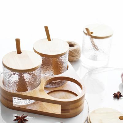 China Freshness Keeping Jar Creative Snacks Storage Glass Sealed Glass Jar With Lid Wooden Glass Jar Bamboo Wood Lid With Spoon for sale