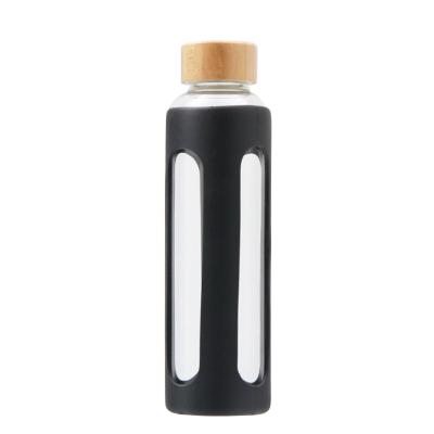 China Stocked Tumbler 550ml Glass Eco Friendly Silicone Water Bottle High Quality Glass Sleeve Protective Optional Colors Bamboo Lid for sale