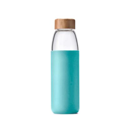 China Wholesale Custom Stocked 500ml Borosilicate Glass BPA Free Water Bottle With Bamboo Lid And Silicone Sleeve for sale