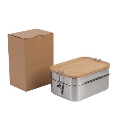 China Custom Microwavable Tin Box Food Grade Bamboo Box Food Packaging Metal Stainless Steel Lunch Lid Box For Kitchen for sale