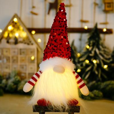 China Wholesale Glitter Christamas Home Decoration Christmas With Faceless Rudolph Doll Christmas Ornaments Luminous Lights Doll for sale