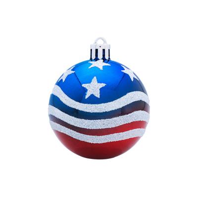 China Christmas Tree Decoration Ornaments 6CM USA Flag Stars and Stripes Christmas Balls and Plastic Tree Ornaments for sale