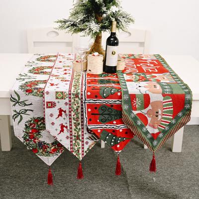 China 2022 New Style Knitted Jacquard Fabric Macrame Christmas Table Runner For Christmas Decoration for sale