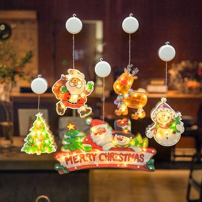 China Like New Picture Style Santa Claus Reindeer Permanent PVC Christmas Shop LED Window Lights Pendant Ornaments for sale