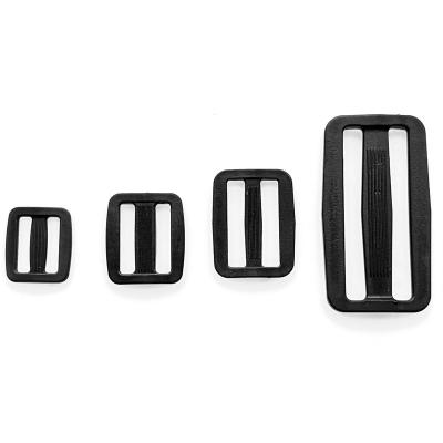 China Plastic POM 20mm 25mm 38mm Tri Strap Adjuster 50mm Black Slider Slider Buckle For School Bag Backpack for sale