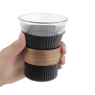 China Wholesale Vertical Clear Backrest Strips Borosilicate Tea Cup Coffee Mug Glass for sale