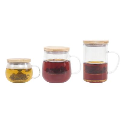 China Sustainable Wholesale Custom Logo Tea Infuser Glass Lid Bamboo Tea Cup With Handle for sale