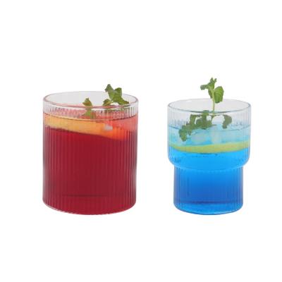 China Wholesale Custom Glass Cup Stocked Smoothies Cocktail Wine Whiskey Juice Vertical Stripe for sale