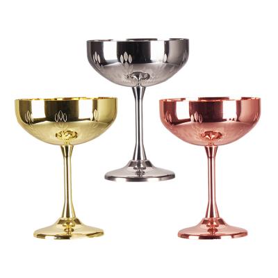 China Viable Wholesale Copper Cocktail Long Stem Stainless Steel Wine Coating Martini Glasses for sale