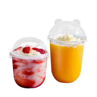 China 12OZ Milk Tea PP Tumbler Custom Drink Boba Bubble Single Wall Cheap Dessert Juice Ice Cream U Shape Clear Fancy Hard Disposable Plastic Cu for sale