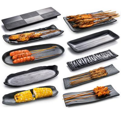 China Sustainable Custom Printing Sushi Black Japanese Restaurant Frosted Melamine Rectangular Dishes for sale