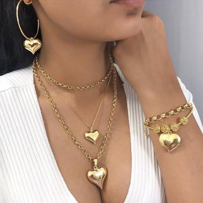 China Thin Layer Gold CLASSIC Heart Fashion Necklace and Earring Dangle Jewelry Sets Gift for Bridal Christmas Mother's Day and Wedding for sale