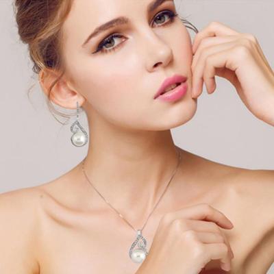 China CLASSIC Pearl Crystal Zircon Pendant Earring Wedding Party Jewelry Set and Necklace Set for Women Ladies Girls for sale