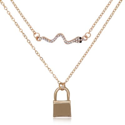 China CLASSIC 14K Gold Layered Chains Diamond Snake Smooth Metal Choker Padlock Pendants Necklace Jewelry For Women Girls Necklaces Zinc Alloy for sale