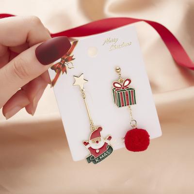 China Santa Christmas Gift Enamel Drop Tassel Yarn Ball Earrings Cute Star Pendant Long For Women Girls Chunky Asymmetrical Stud Earring for sale