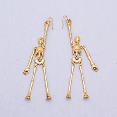 China Amazon Halloween Punk Good Quality Hot Vintage Workmanship Skeleton Skull Dangle Earrings Party Gifts Jewelry 14k Gold Plated for sale