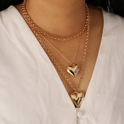 China Hot Sale Vintage Fashion 14K Gold Plated Layered Chain Necklace For Women Girls With Sweet Love Heart Charm for sale