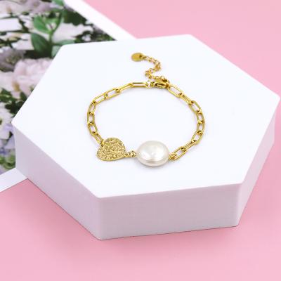 China Hot Sale Handmade Gold Plated Fashion Stainless Steel Chain Round Bead Bracelet Jewelry Gift For Women With Heart Charm for sale