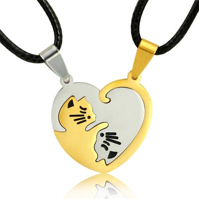 China Cute Stainless Steel Heart Charm Jewelry Friend Metal Heart Breakable Charm With Rope Chain For Cat 12g Cute Women Couples Necklaces for sale