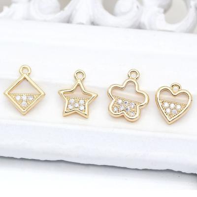 China Zircon Crystal Copper Heart Charm Hallow Square Flower 5-Point Metal Star Cubic Heart DIY Pendant Jewelry LC1100253 for sale