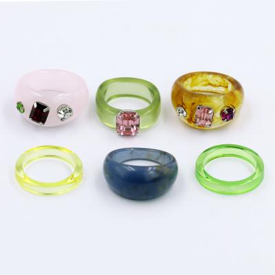 China INS 2021 Handmade Shape Simple Colorful Transparent Geometric Retro Square Round Shape Gemstone Acrylic Resin Rings Set For Girls for sale