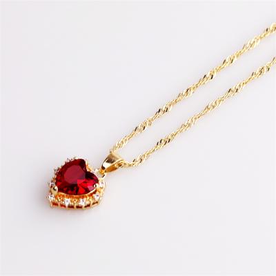 China Silver Chains Ruby Emerald Jade Necklace Gold Plated Crystal Heart Birthstone Pendants Sterling Vintage Exquisite Fashion for sale