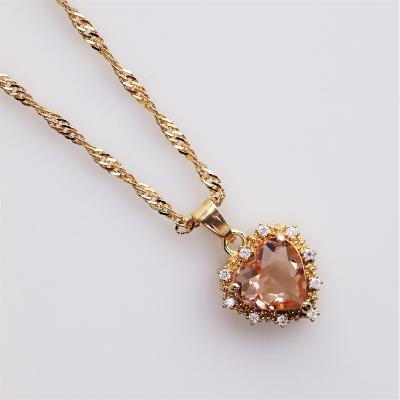 China Vintage 14k Gold Plated Crystal Heart Pendant Jewelry Necklace Cheap Custom Made Hot Sale Fashion New Style Women for sale