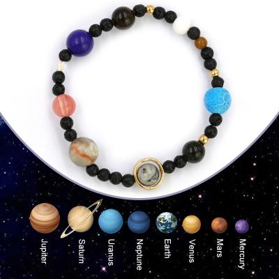 China Wholesale Handmade Natural Cosmic Planets Galaxy Eight Stone Lava Rock Yoga Beads Elastic Bracelets For Women Man for sale