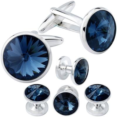 China Luxury Crystal Cufflink stainless steel and new dark blue stud design for sale