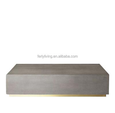 China Contemporary Modern Style Luxury Living Room Shagreen Leather Rectangular Coffee Table Genuine Leather Coffee Table for sale