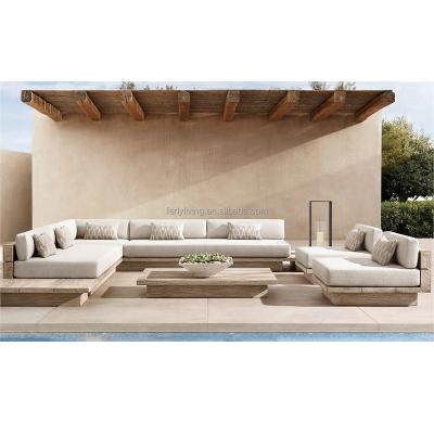 China Contemporary Luxury Outdoor Patio Garden Sets Wood Couch Sofa Furniture Teak Modular L-Sectional Large Cushion Modular Sofa for sale