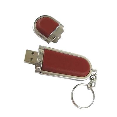 China Key Chain Leather USB Flash Disk, 128MB~64GB Metal Frame Leather USB Flash Drive for sale