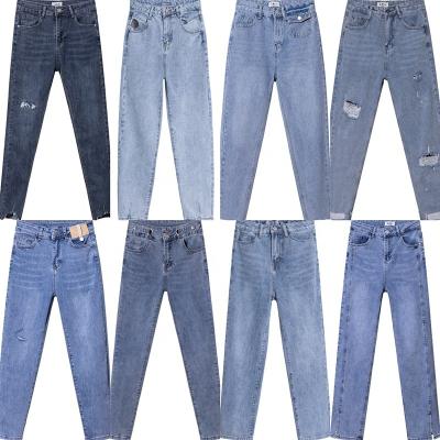 China Breathable Spring and summer slim waist small feet straight leg nine cent pants large size washed women's jeans for sale