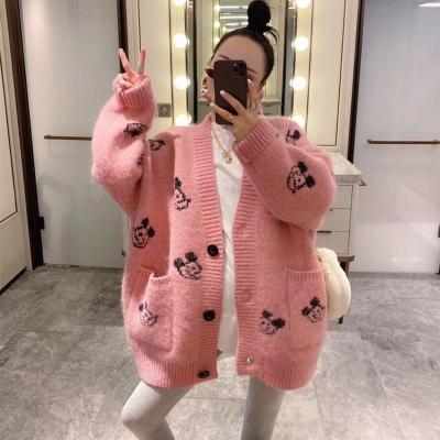 China Anti-Shrink V-neck long sleeve plus fat plus size women's cardigan knit outside  women's coats wool for sale