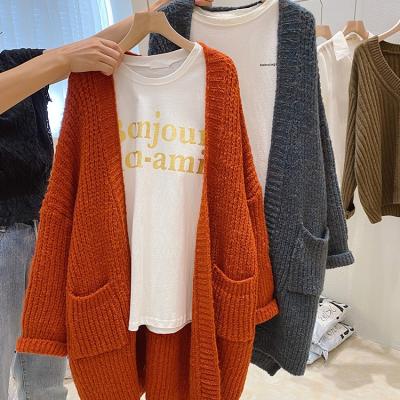 China Anti-Shrink Korean network red wind coarse hair line long solid color sweater coat 	 knitted cardigan for women for sale