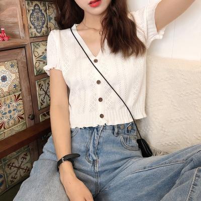 China Anti-Shrink Cheapest Summer Round Neck Short Sleeve Slim Fit Women Oversized Thin Sweater Shirt for sale