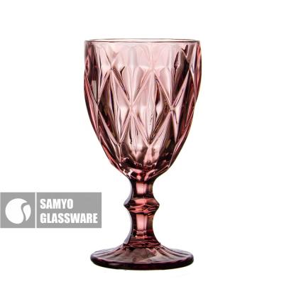 China Custom Samyo Wine Glass Cup Custom Embossed Wine Glass Makers Handmade Pressed Solid Color Embossed Wine Glass Set for sale