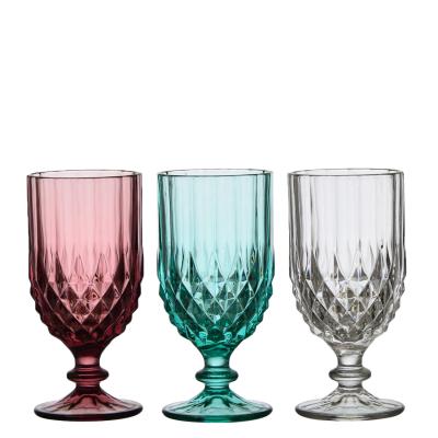 China Personality Glitter Diamond Embossed Wine Glass Colored Wine Glass Goblet Wine Glass Cup Handmade Pressed Set for sale